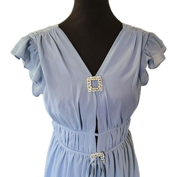 Lulu's NWT Slate Blue Floor Length Chiffon Ruffle Embellished Gown, Size M (6-8) - Picture 7 of 12